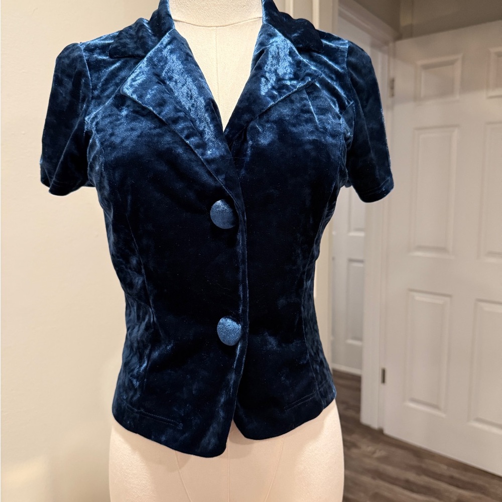 Niche USA Navy Blue Velvet Button Blouse